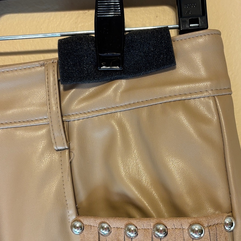 NWT Tan Leather Shorts with Fringe - Picture 5 of 9